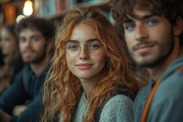 Canvas Print - A group of friends enjoying a lively debate, with varied expressions of interest and enthusiasm. Concept of discussion and engagement.