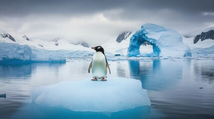 Wall Mural - Penguin on an Iceberg in Antarctica