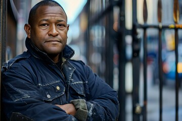 portrait of a confident mature security guard standing with arms crossed in front of a gate.