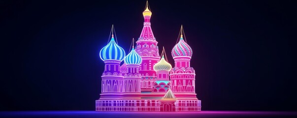 Holographic Saint Basil's Cathedral, digital projection, neon Moscow, augmented reality