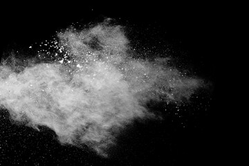 Wall Mural - white powder explosion on black background. colored cloud. colorful dust explode. paint holi.