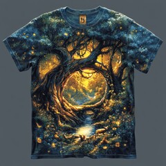 Canvas Print - Enchanted forest scene on a t-shirt design.