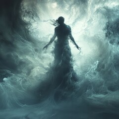 Wall Mural - Ethereal figure emerging from swirling mist.