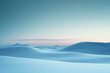 © AI_images_for_people - A serene snow-covered landscape with a gradient sky transitioning from a pale blue at the horizon to a deep indigo above. The snow-covered ground and distant mountains are bathed in the cool gradient