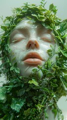 Wall Mural - Human Face Surrounded by Lush Greenery