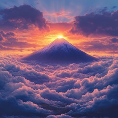 Sticker - Majestic mountain peak rising above colorful clouds.