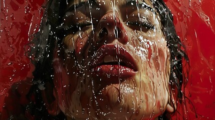 Canvas Print - Sensual Portrait of a Woman with Water Droplets