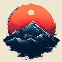 Poster - Mountain landscape with a vibrant sunset background.