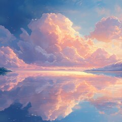 Poster - Serene landscape with vibrant clouds reflecting on water.