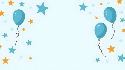 Birthday Greeting Card with blue Stars and Baloons