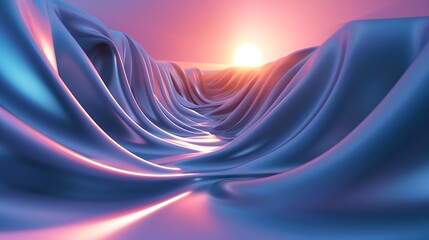 Canvas Print - Abstract 3D rendering of blue fabric with sun rays shining through, digital art concept