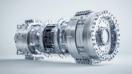 A pristine, detailed image of an integrated generator, where every nut, bolt, and component is rendered in high-definition against a white backdrop