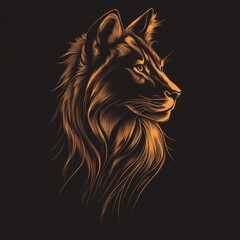 Stylized lion head illustration with flowing mane.