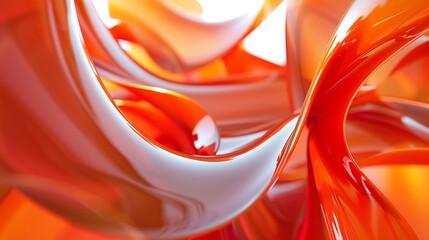 Canvas Print - Abstract orange and white 3D render with shiny and glossy textures, futuristic and modern design