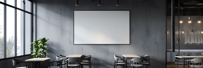 Sticker - Blank Sign Mockup in Modern Restaurant Interior with Tables and Chairs