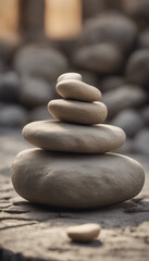 Stone round podium and stones against a background of a rough wall vertical