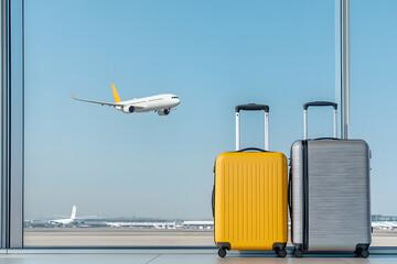 Yellow Suitcase and Silver Trolley Case Standing | Stylish Travel Gear for Modern Adventurers