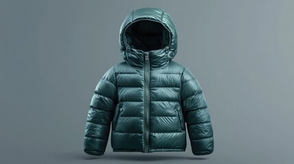 Wall Mural - Green Emerald Children's Winter Jacket. AI generated illustration