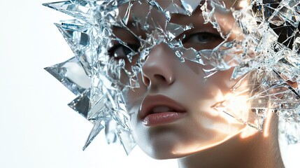 Poster -   A woman's face with broken glass covering her eyes