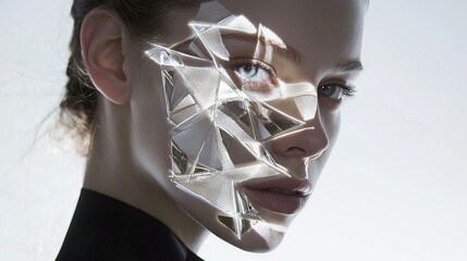   A woman's face obscured by two pieces of plastic