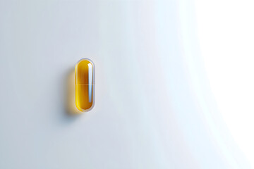 Wall Mural - Yellow capsule on a white background. Design template for advertising vitamins, medicines, healthy lifestyle, microelements copyspace