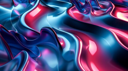 Poster - Abstract Shiny Blue and Pink Wavy Liquid Background