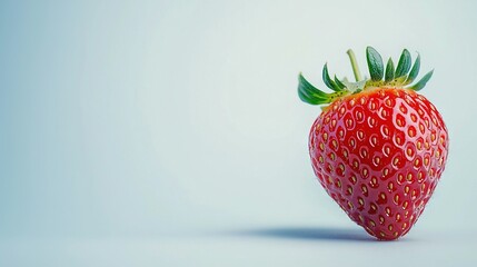 Sticker -  A high-resolution close-up photo of a juicy red strawberry with a detailed texture on a light blue background, accentuating its natural beauty The strawberry