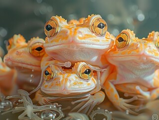 Canvas Print - Close Up of Stacked Frogs with Colorful Eyes