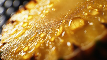 Poster -   A close-up photo of an orange wedge with water droplets on both ends