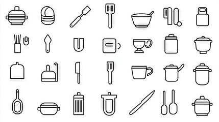   A set of kitchen utensils and cooking utensils