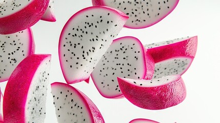 Poster -  Dragon fruit cut into shapes, with black dots on the inside