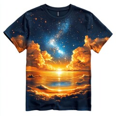 Wall Mural - T-shirt with a vibrant cosmic sunset design.