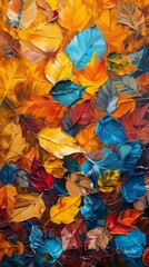 Wall Mural - Fall festive background with multi colored leaves