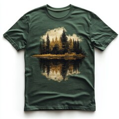 Wall Mural - T-shirt with forest and lake graphic design.