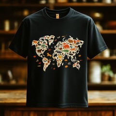 Wall Mural - T-shirt with illustrated world map and animals.