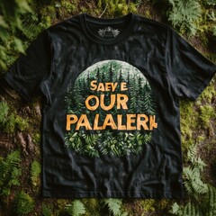 Sticker - T-shirt with nature-themed graphic and text.