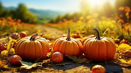 Sticker - patch with pumpkins, fall harvest