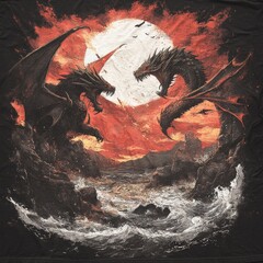 Poster - Two dragons facing off against a dramatic backdrop.