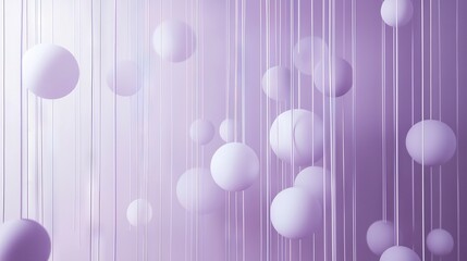 Wall Mural -   A collection of white orbs dangles from a bicolor striped wall suspended from a purple and white striped ceiling