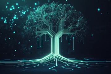 Wall Mural - artificial intelligence tree with circuit board connections, symbolizing technology and innovation i