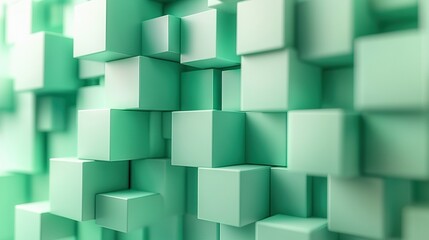 Canvas Print -   A stack of green and white cubes resembles floating in mid-air with a patterned design