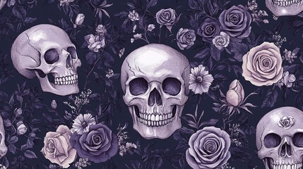 Sticker - Skulls and Roses in a Dark Floral Arrangement