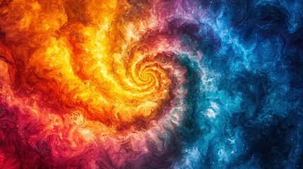 Canvas Print -   A close-up of a vibrant swirl in a dark background, featuring red, yellow, and blue hues