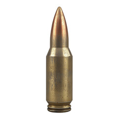 Closeup of a brass bullet with a copper tip isolated on a transparent background