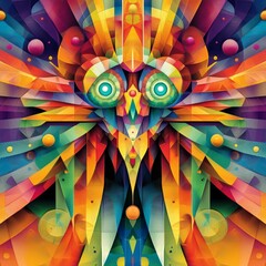 Wall Mural - Vibrant geometric owl illustration with vivid colors.