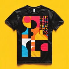 Wall Mural - Vibrant graphic t-shirt design with abstract shapes.