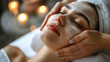 © Mahnoor - attractive girl having facial massage,  natural skin care spa facial massage in luxurious beauty salon, closed eye girl, business of salons and beauty spa
