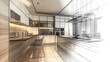 © Tunsale - Stylish kitchen interior with modern furniture. Combination of photo and sketch. AI generated illustration.