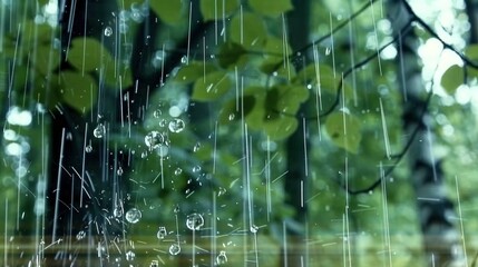 Wall Mural -   A rainforest shower's close-up, overflowing with emerald leaves and droplets