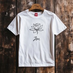 Wall Mural - White t-shirt with a lotus flower design and name.